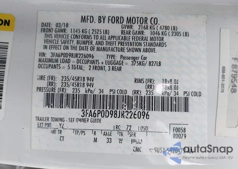 2018 Ford Fusion Titanium из США, поврежденный, VIN 3FA6P0D98JR226096